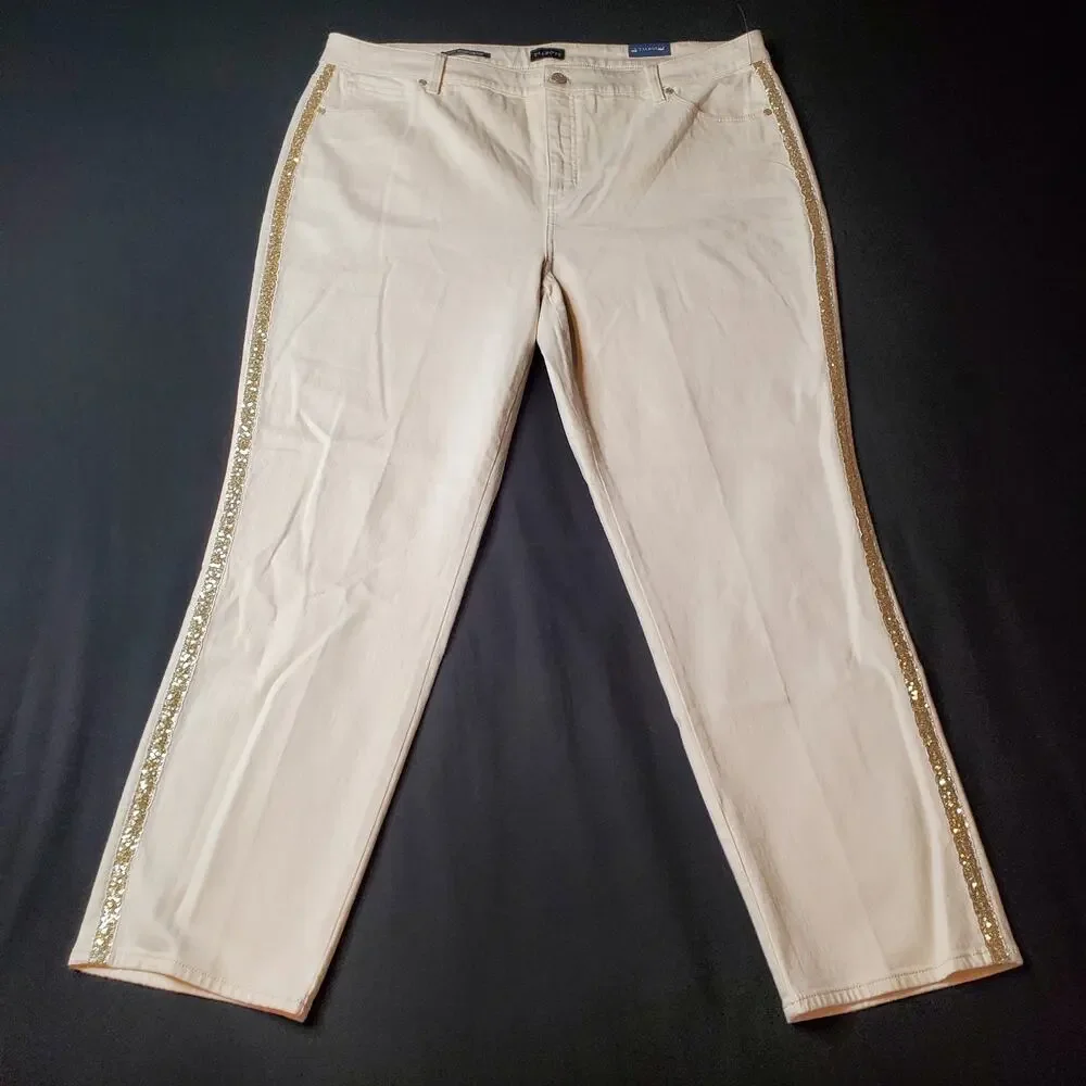 Talbots Womens Size 20W NWT Straight Leg Jean High Waist Sequin Ivory White